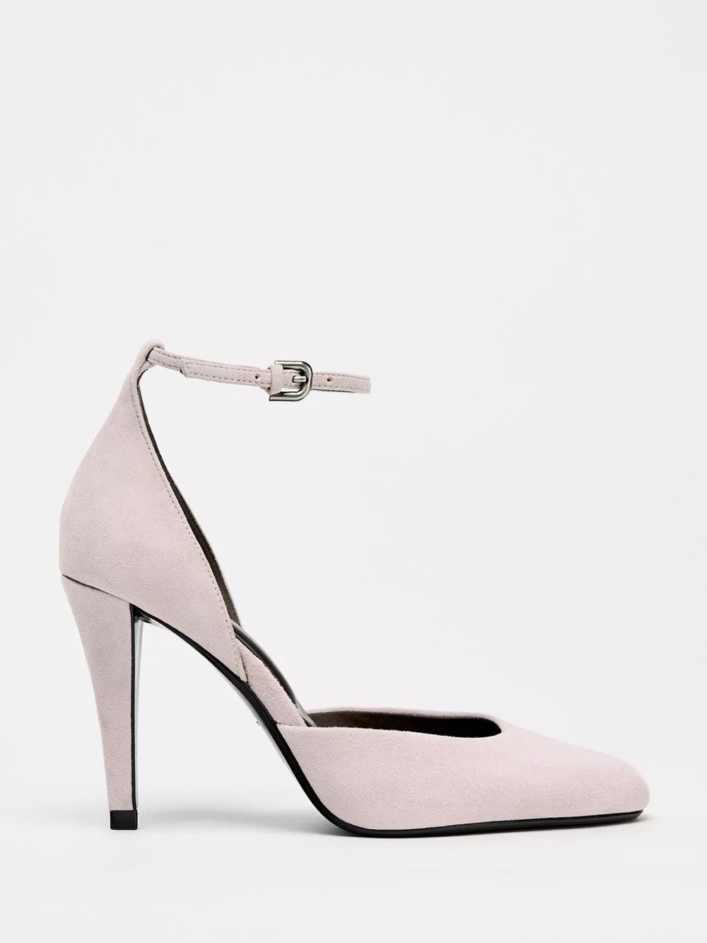 ZARA Blush Pink Suede Pointed-Toe Ankle-Strap Heels